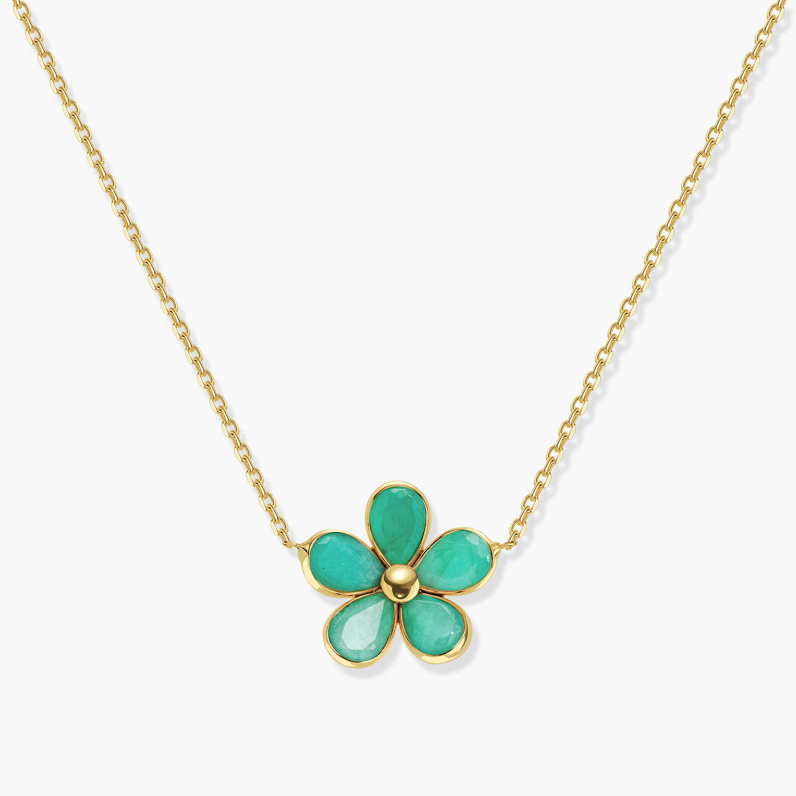 שרשרת מרווה- עם תליון פרח בשיבוץ אמרלד