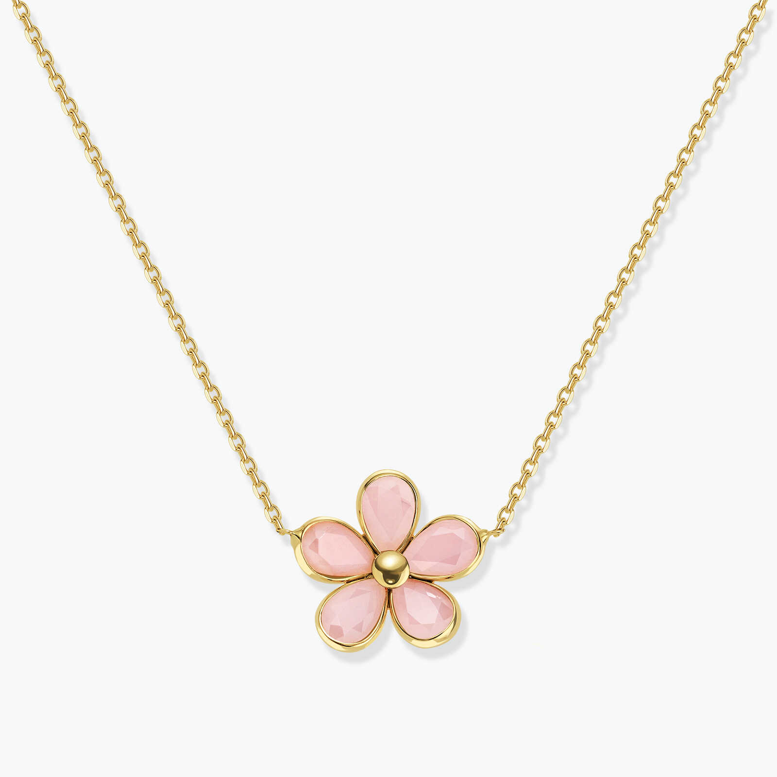 שרשרת רוז- עם תליון פרח בשיבוץ פינק אופל