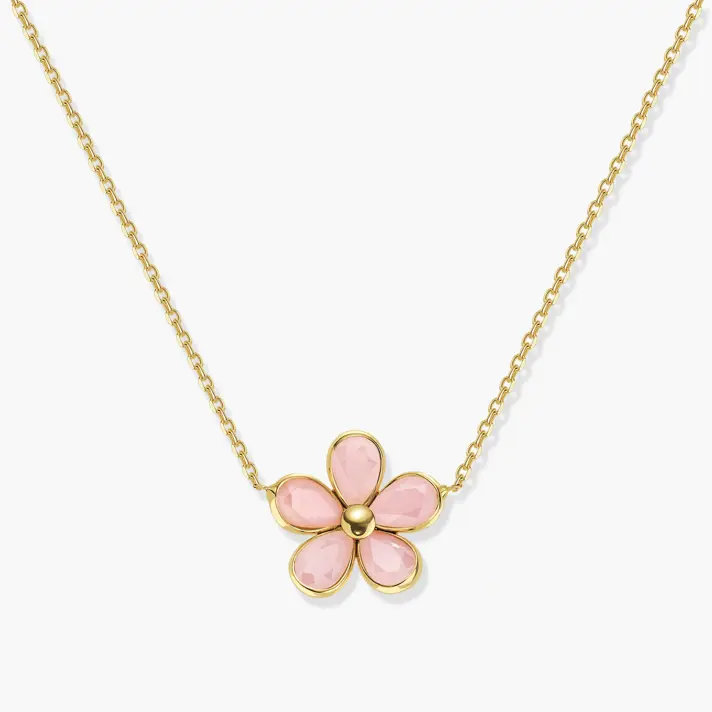 שרשרת רוז- עם תליון פרח בשיבוץ פינק אופל