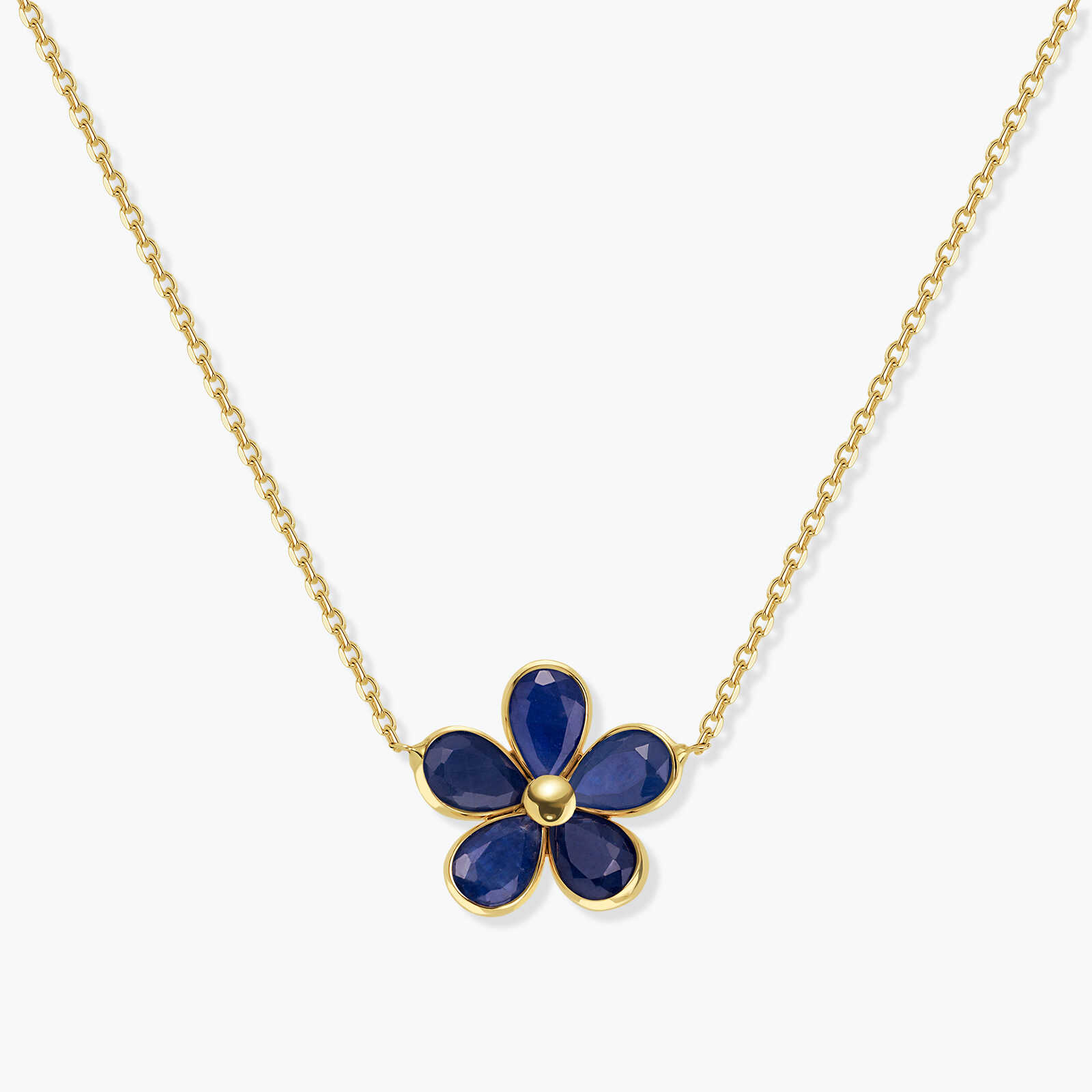 שרשרת איריס-  עם תליון פרח בשיבוץ  בלו ספיר