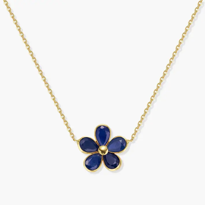 שרשרת איריס-  עם תליון פרח בשיבוץ  בלו ספיר