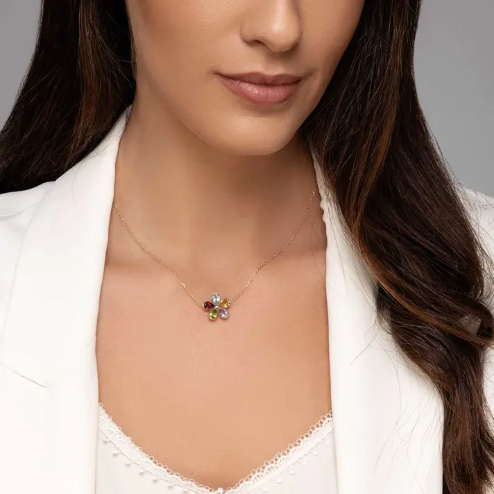 שרשרת טוליפ- עם תליון פרח בשיבוץ אבני חן