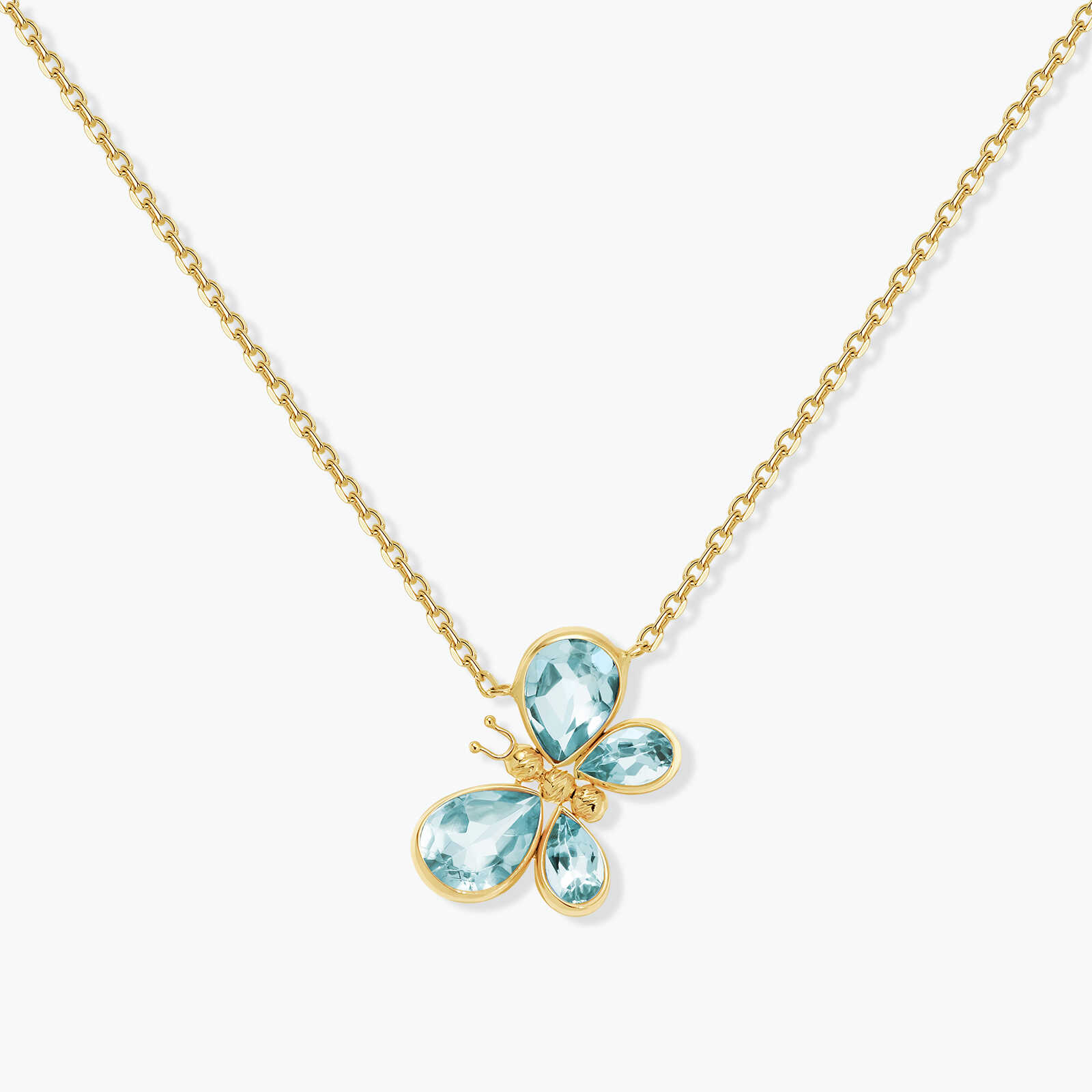 שרשרת זהב פרפר תכלת בשיבוץ בלו טופז