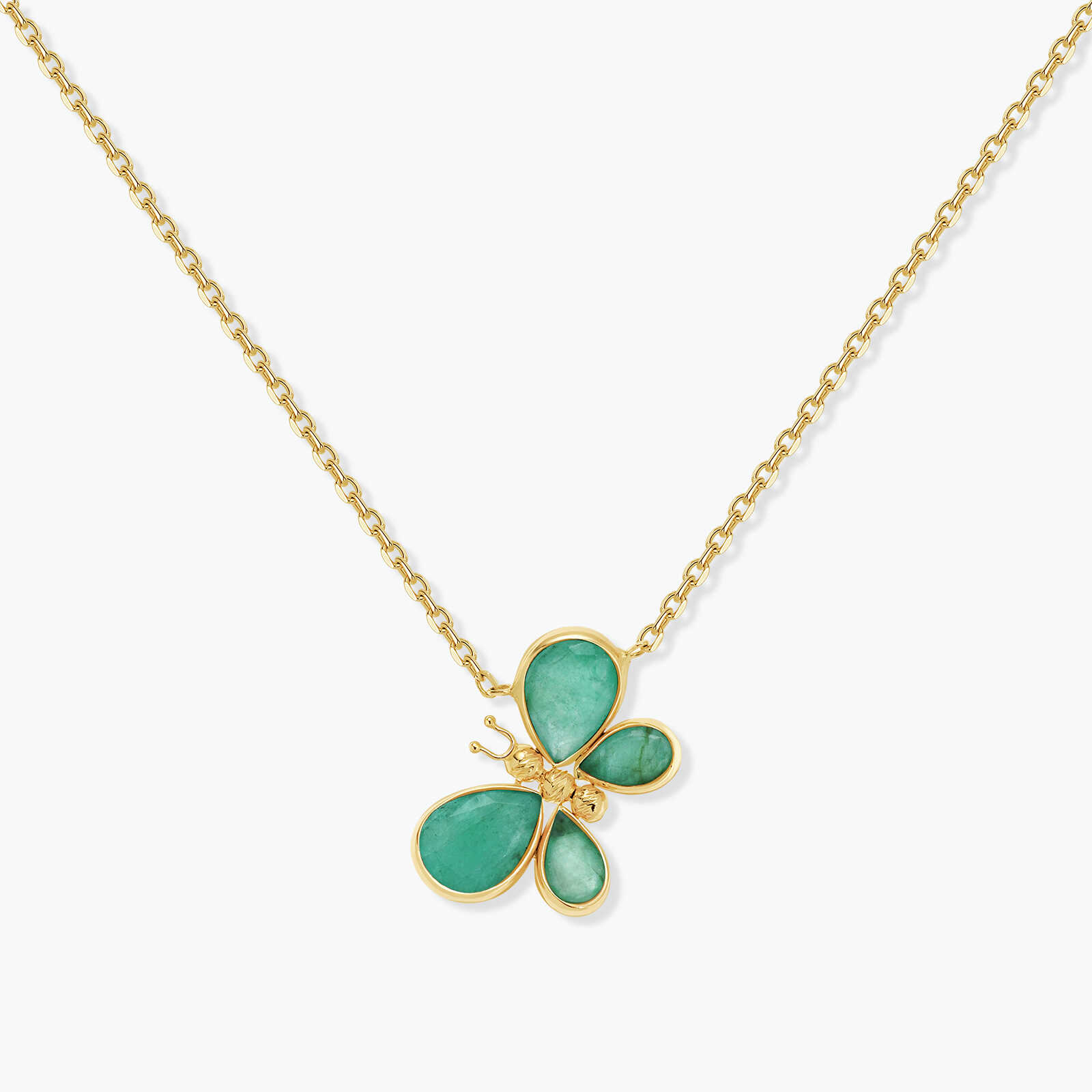 ששרשרת זהב פרפר טורקיז- ירוק בשיבוץ אמרלד