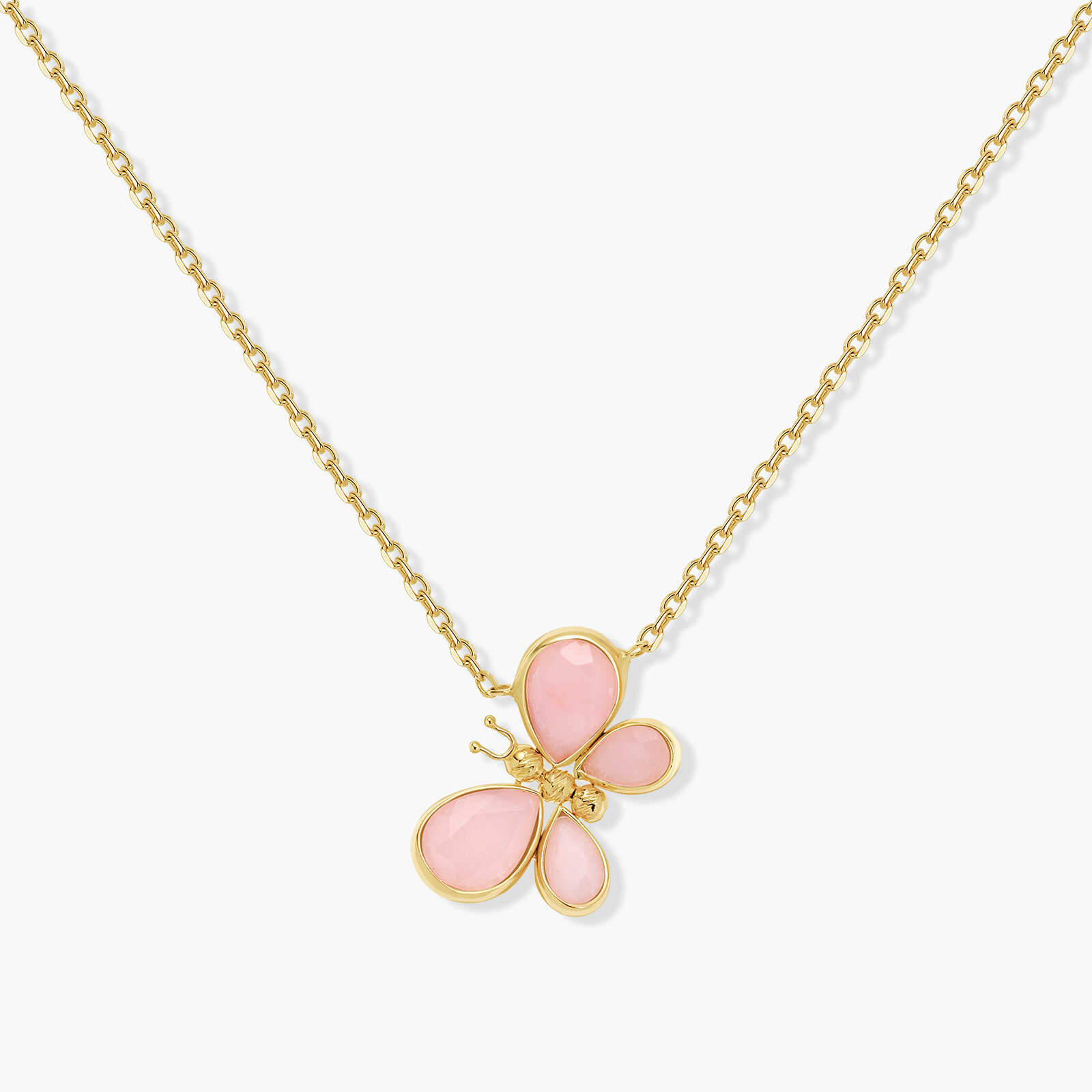 שרשרת זהב פרפר ורוד בשיבוץ פינק אופל