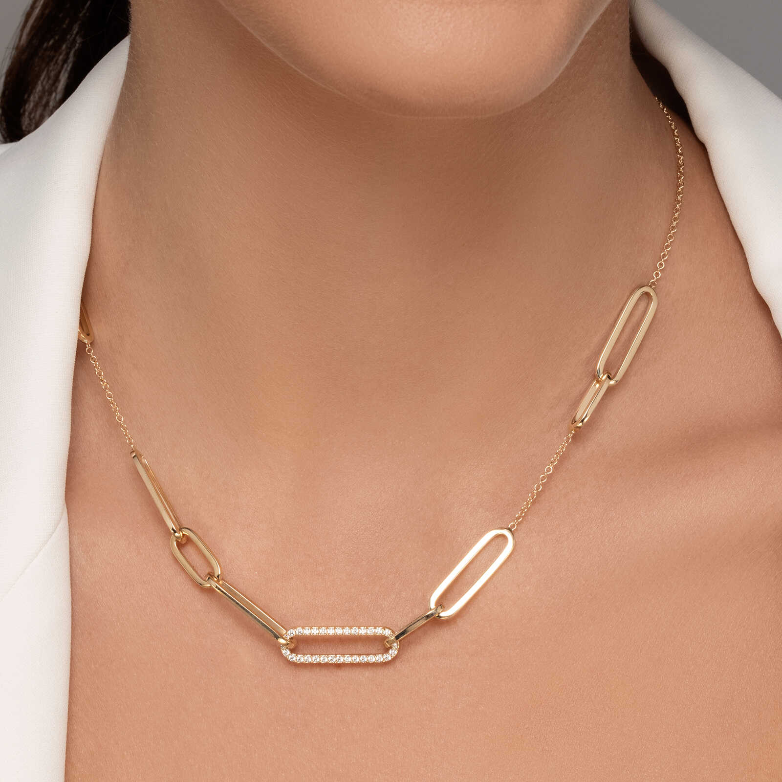 שרשרת LINK חוליות זהב בשיבוץ זרקונים