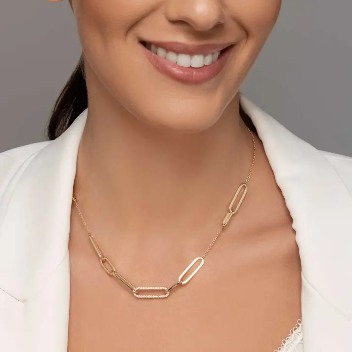 שרשרת LINK חוליות זהב בשיבוץ זרקונים