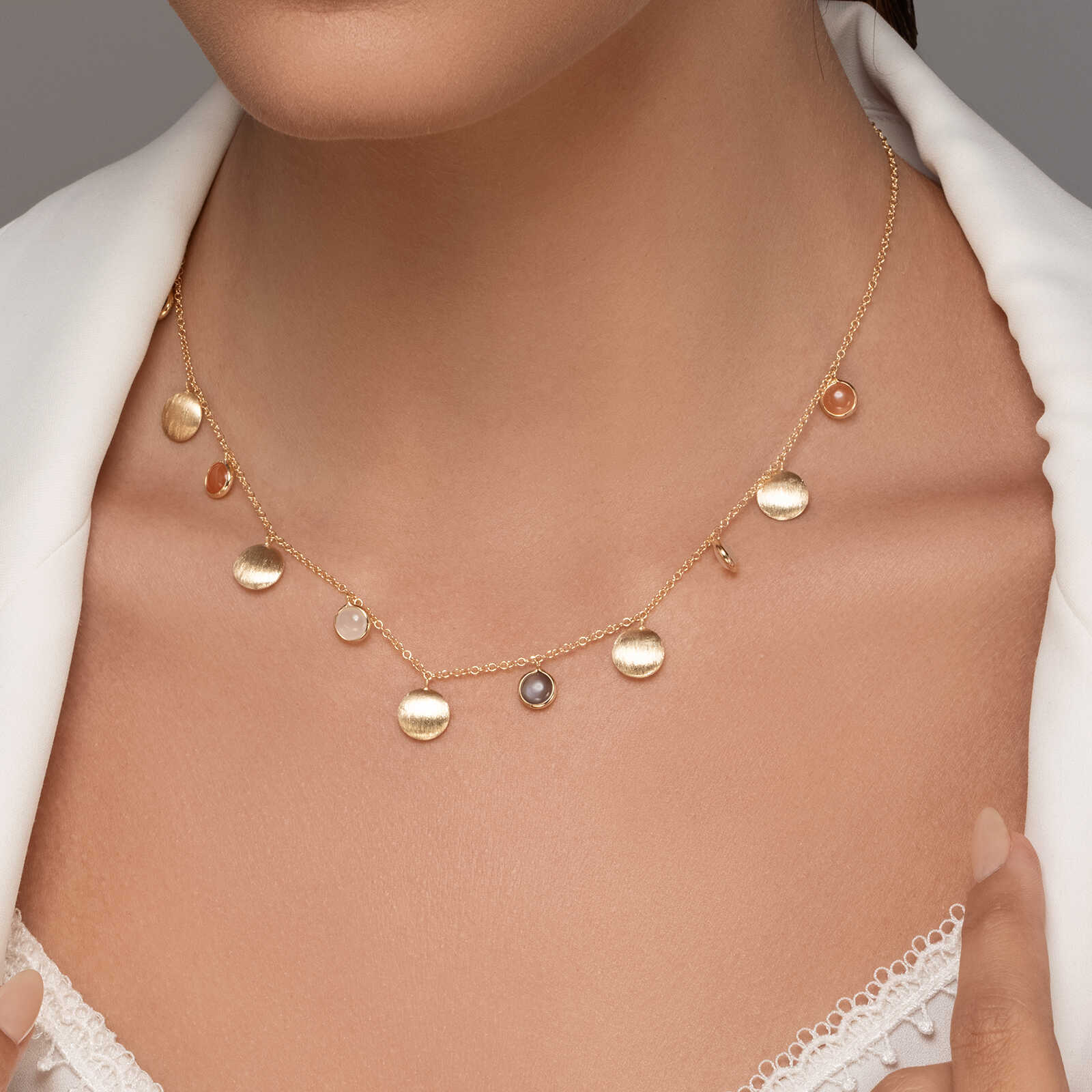 שרשרת צוף- משובצת אבני חן מונסטואון