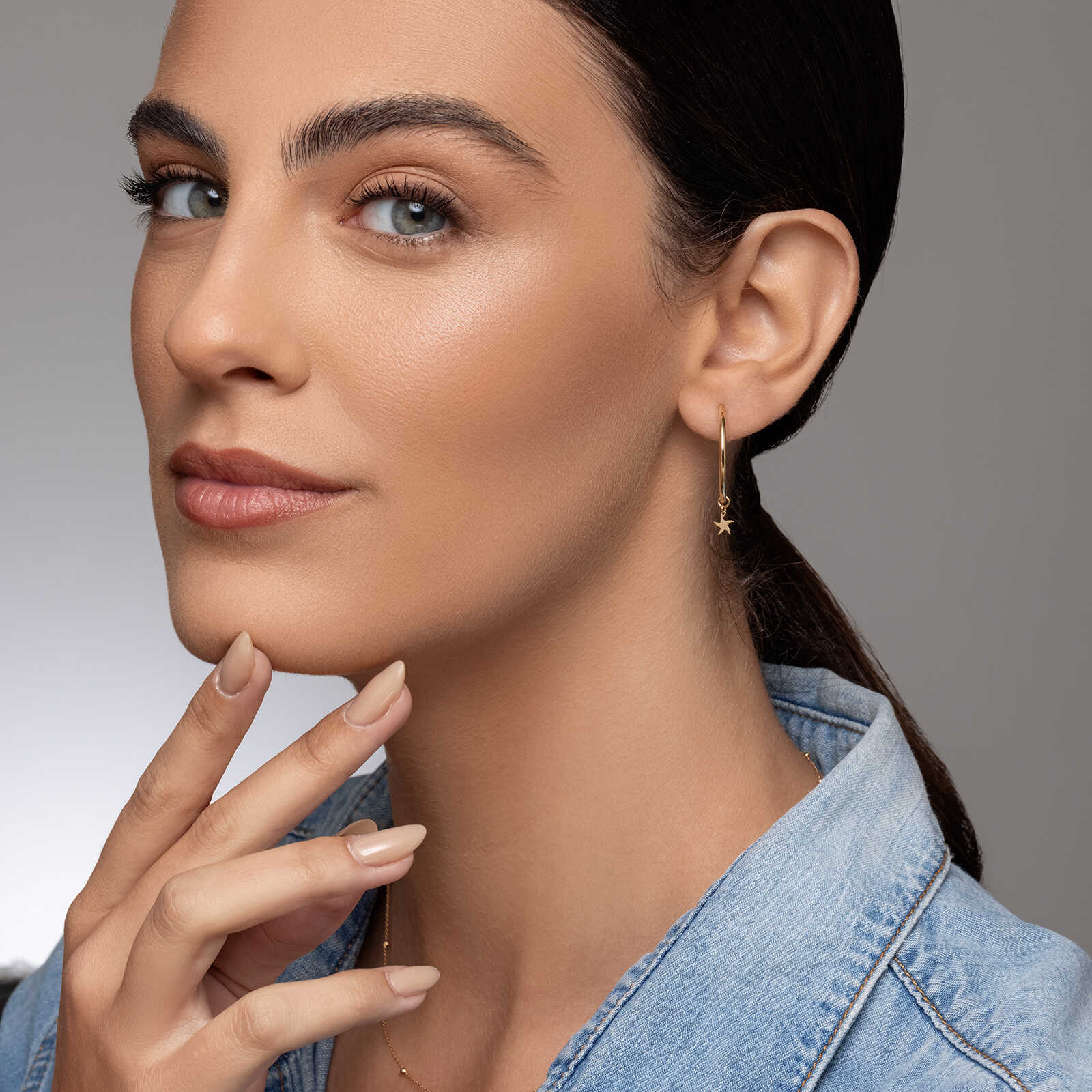 עגילי חישוקי רב תכליתיים מזהב עם כוכבי ים