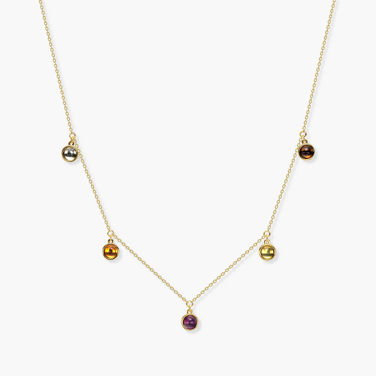 שרשרת זהב עם תליונים משובצים אבני חן צבעוניות