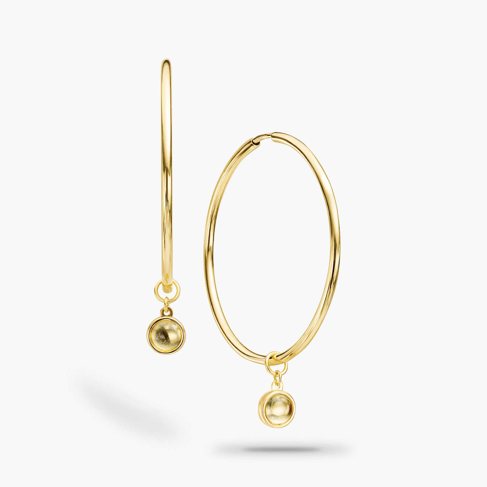 עגילי זהב חישוק משובצי lemon quarts