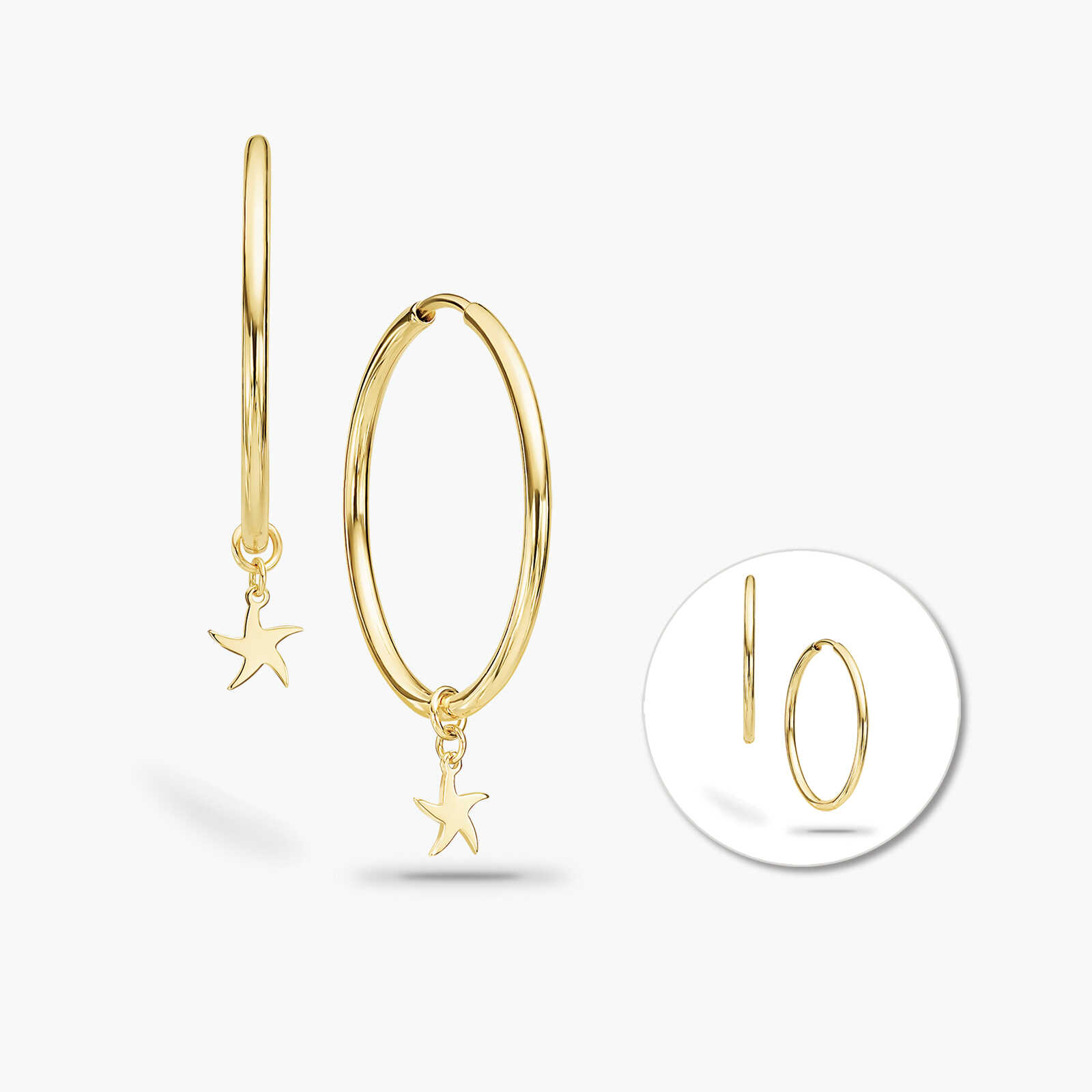 עגילי חישוקי רב תכליתיים מזהב עם כוכבי ים