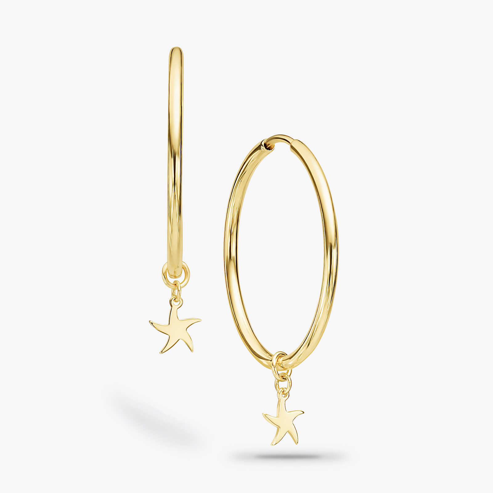 עגילי חישוקי רב תכליתיים מזהב עם כוכבי ים