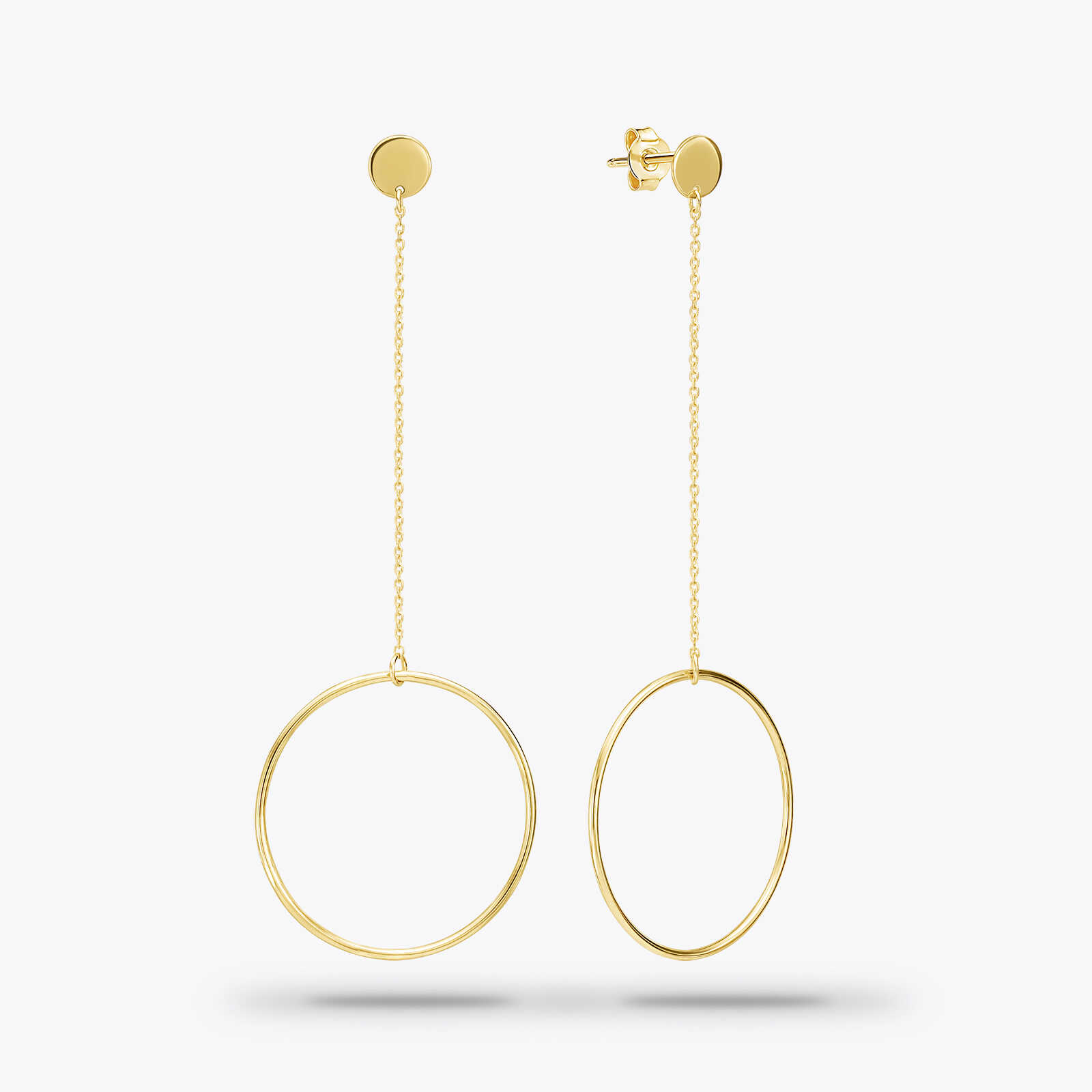 עגילי זהב ארוכים עם חישוקים