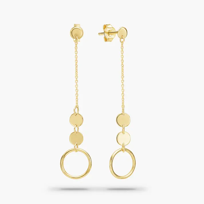 עגילי זהב תלויים עם שני חישוקים