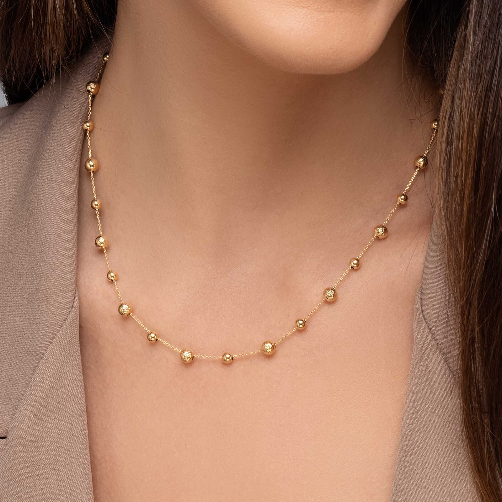 שרשרת ריו זהב בשילוב חרוזי זהב