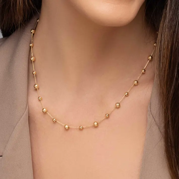 שרשרת ריו זהב בשילוב חרוזי זהב