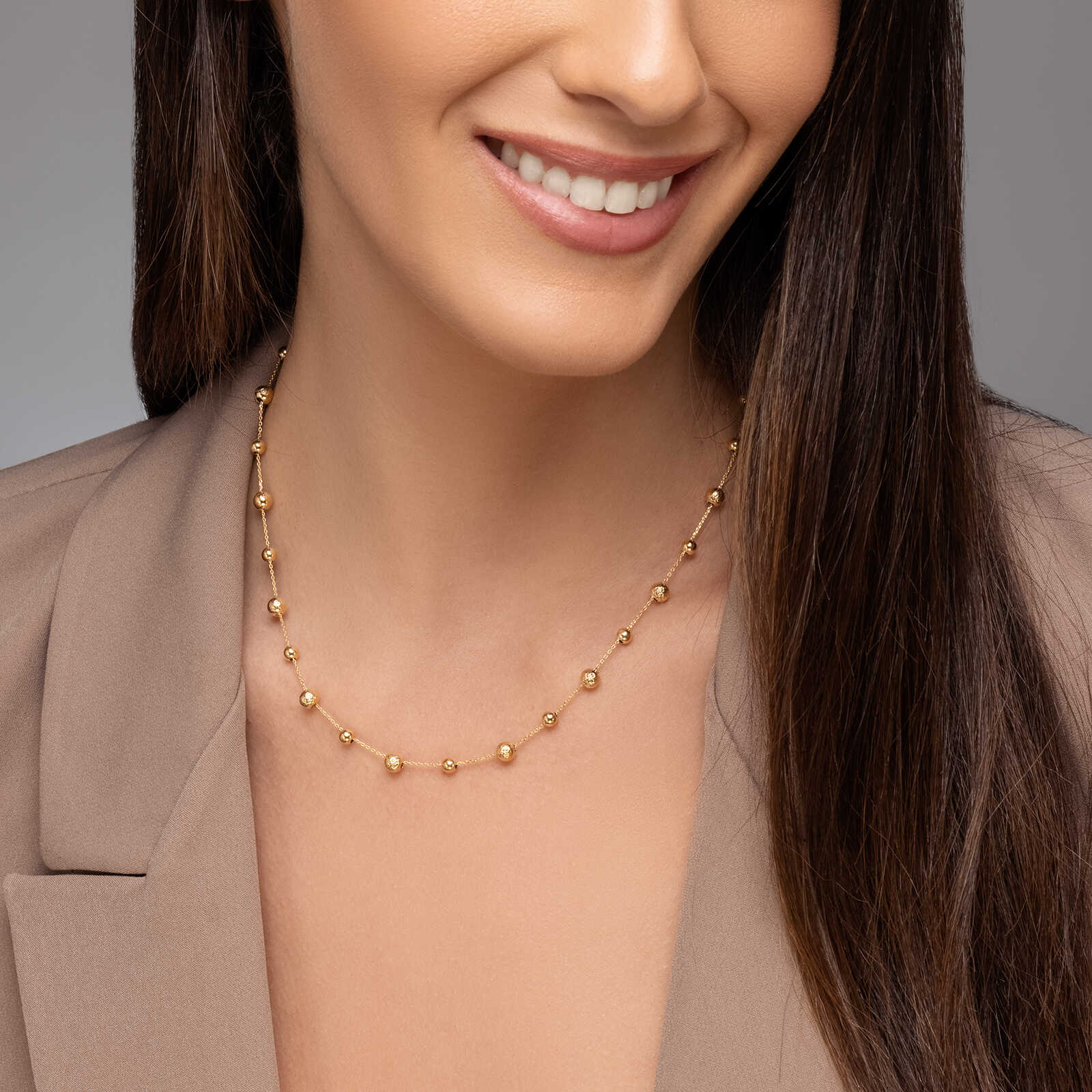 שרשרת ריו זהב בשילוב חרוזי זהב