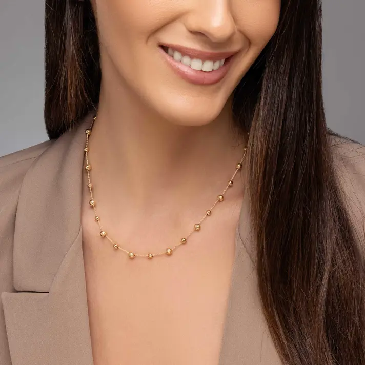 שרשרת ריו זהב בשילוב חרוזי זהב