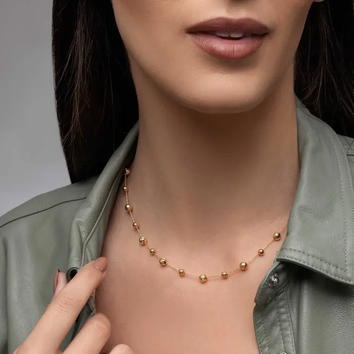 שרשרת טוקיו מזהב ובשילוב כדורי זהב