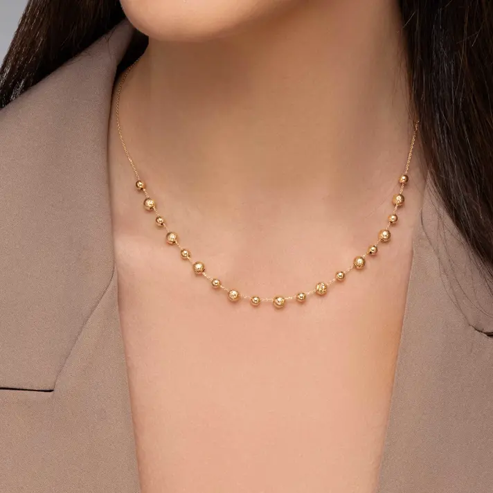 שרשרת ולנסיה זהב בשילוב כדורי זהב