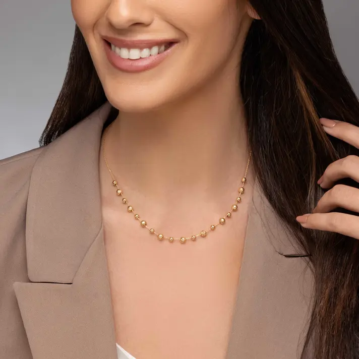 שרשרת ולנסיה זהב בשילוב כדורי זהב