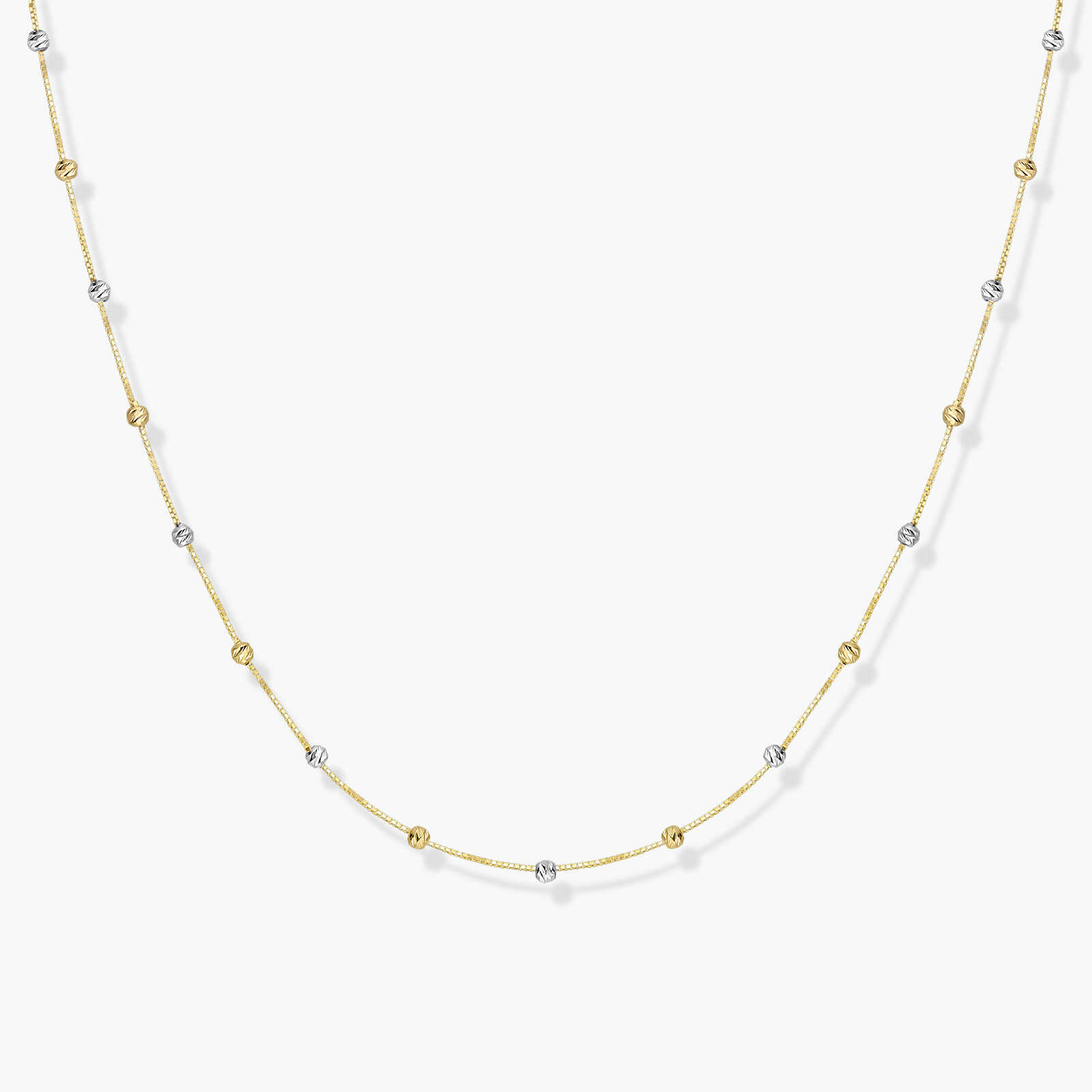 שרשרת בוסטון מזהב ובשילוב כדורי זהב