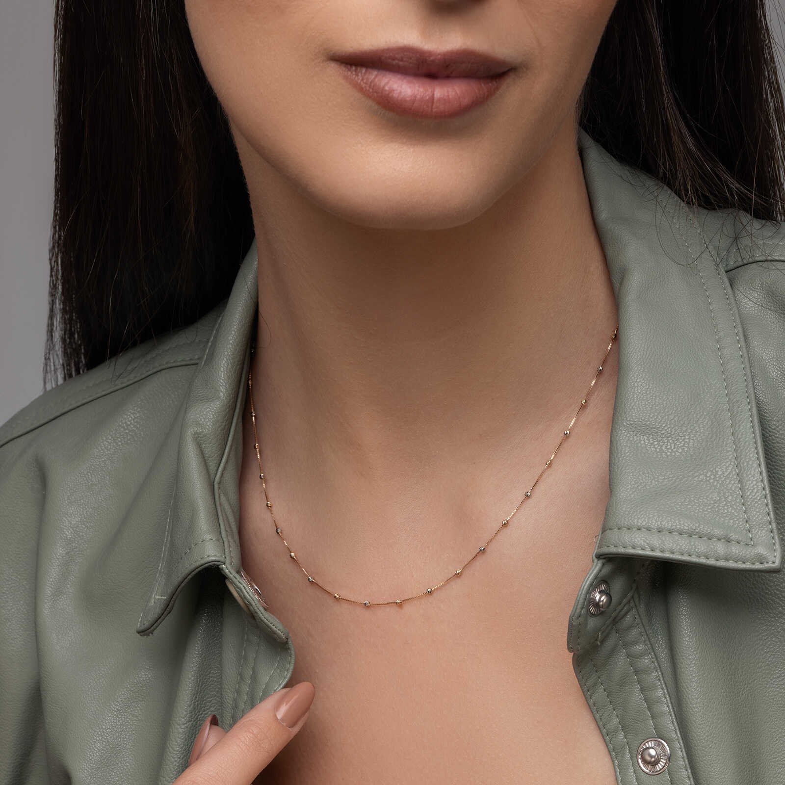 שרשרת בוסטון מזהב ובשילוב כדורי זהב