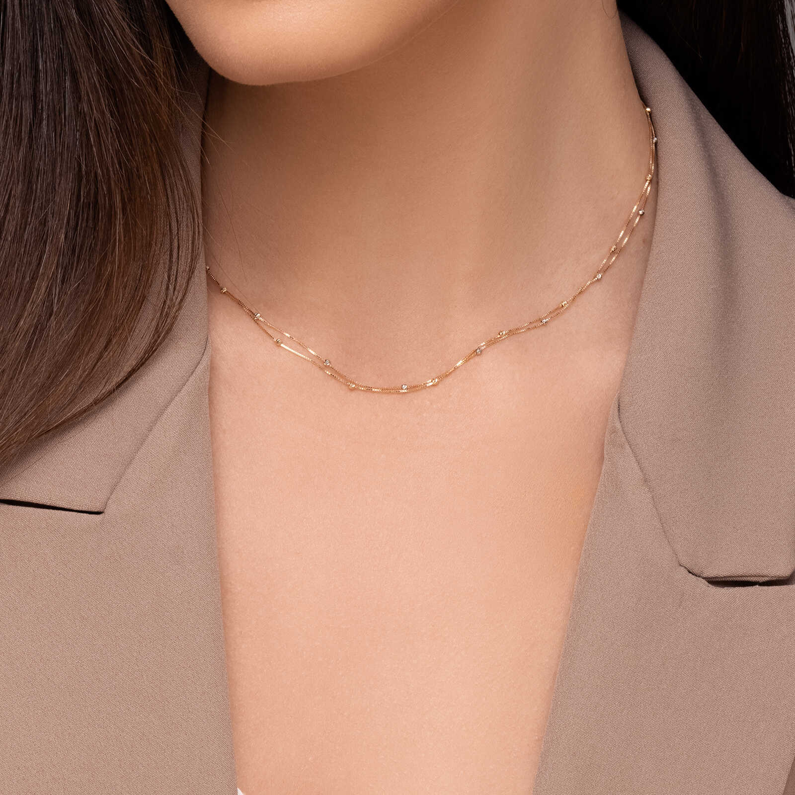 שרשרשרת פאפוס עשויה  זהב בשילוב חרוזי זהב