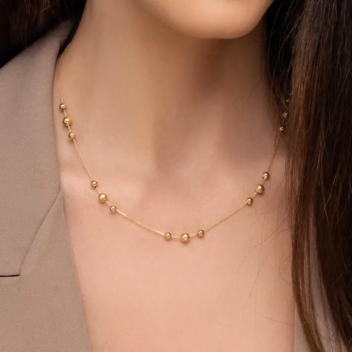 שרשרת מיאמי- זהב בשילוב חרוזי זהב