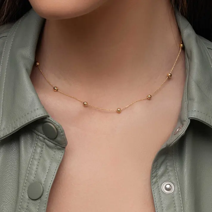 שרשרת סידני מזהב ובשילוב כדורי זהב