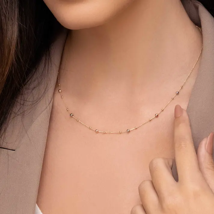 שרשרת סלוניקי עשויה זהב בשילוב חרוזי זהב