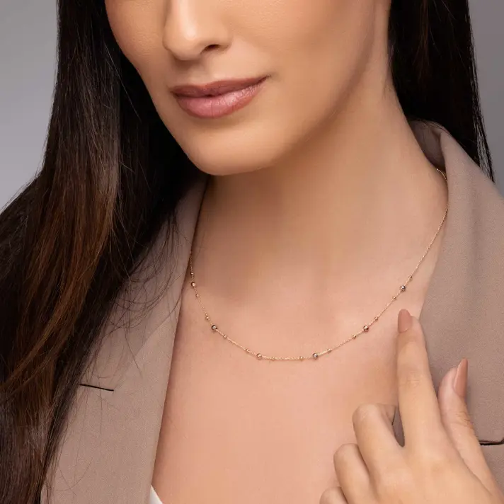 שרשרת סלוניקי עשויה זהב בשילוב חרוזי זהב