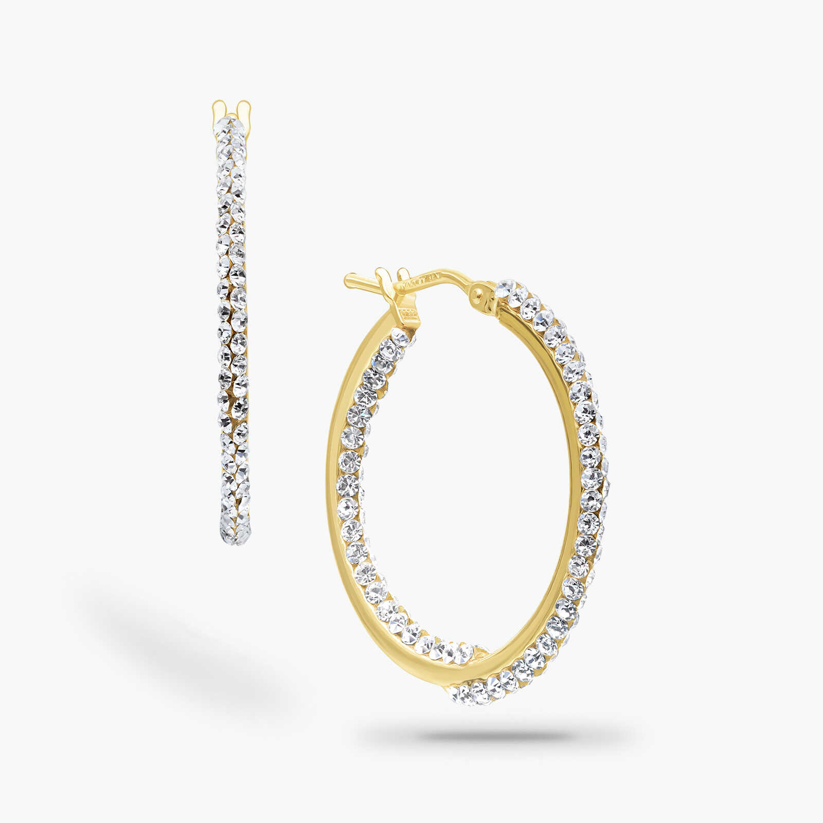 עגילי חישוקי זהב RENE בשיבוץ זירקונים