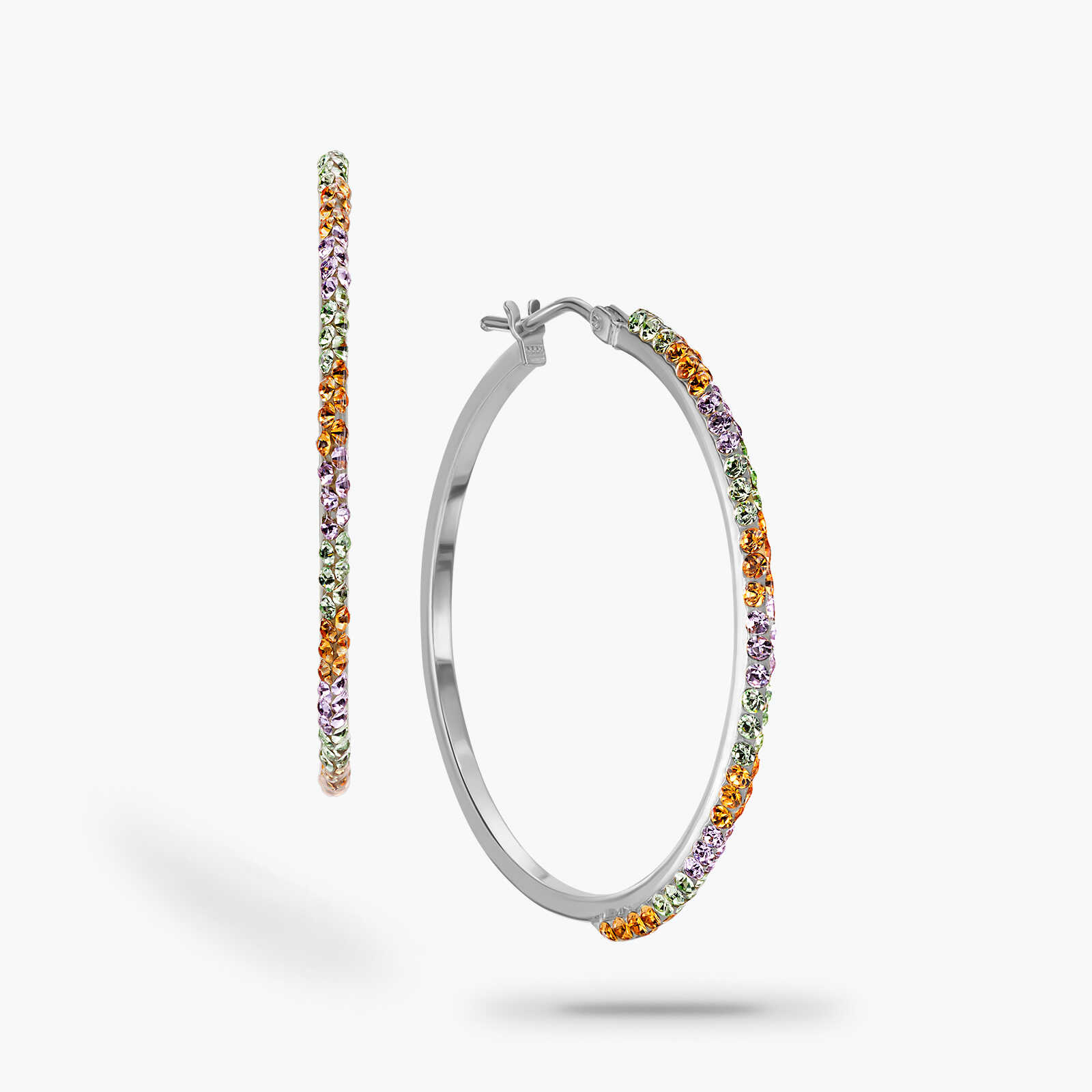 עגילי חישוק מזהב משובצים אבני סברובסקי צבעוניות