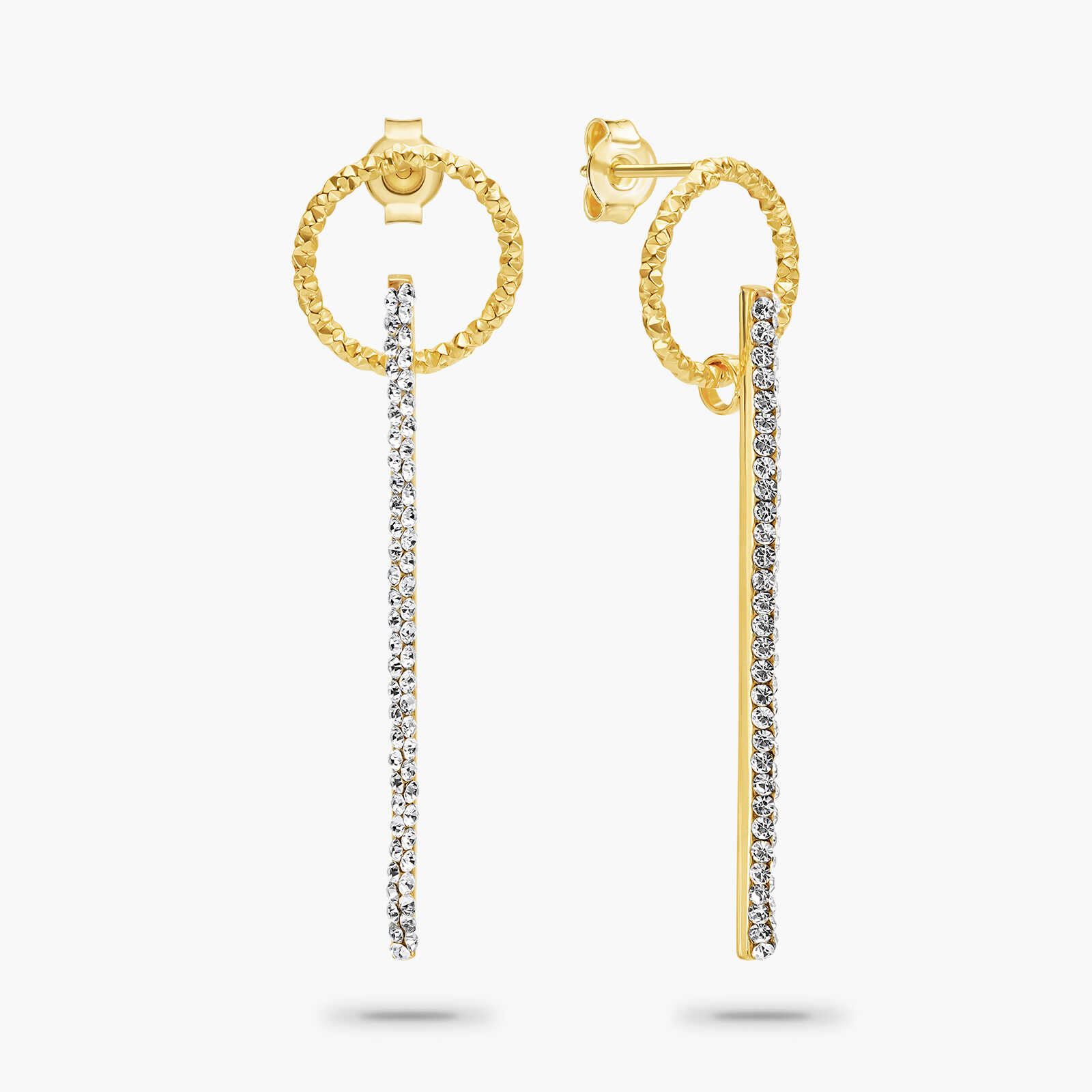 עגילי זהב עם חישוק ופס זירקונים