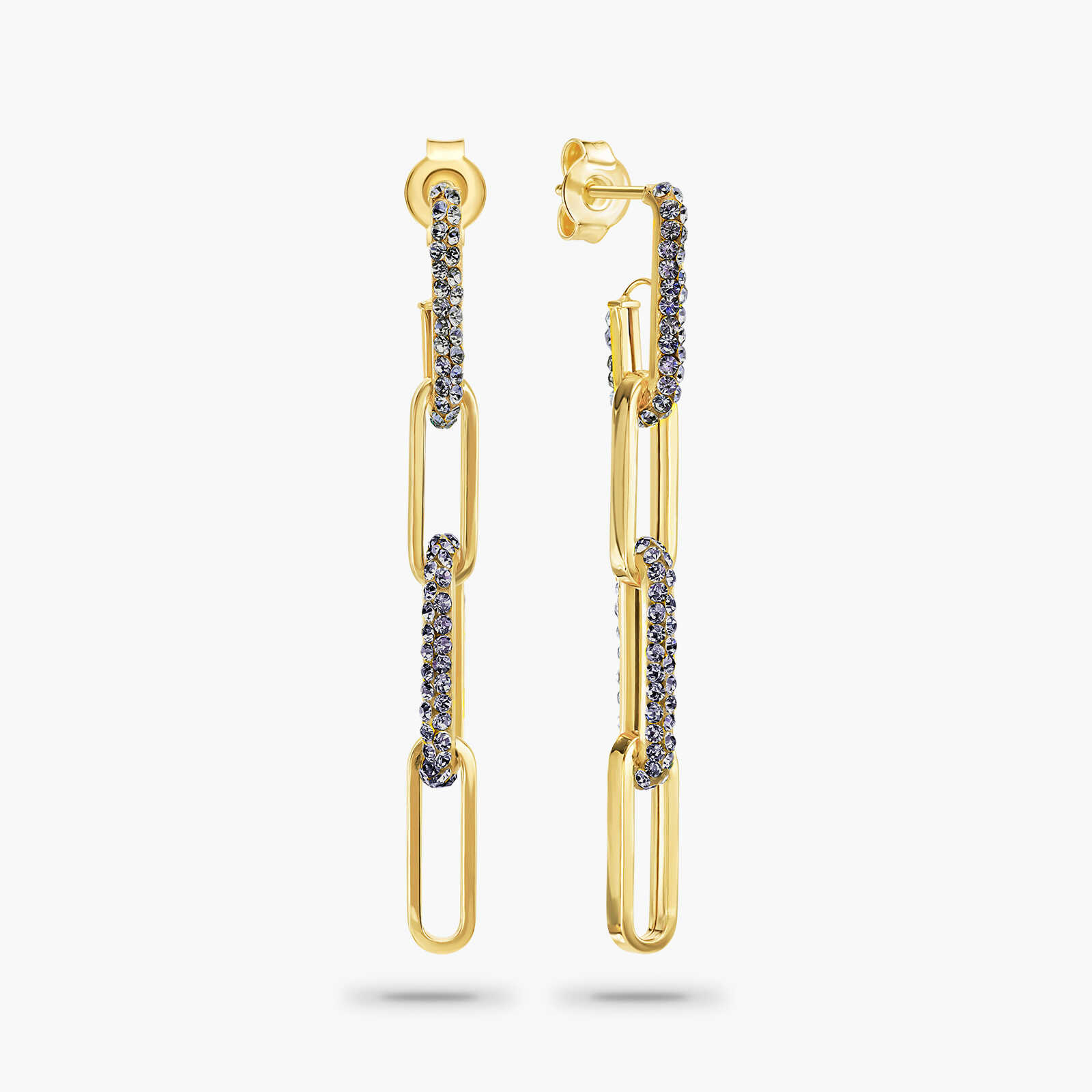 עגילי זהב חוליות בשיבוץ זירקונים