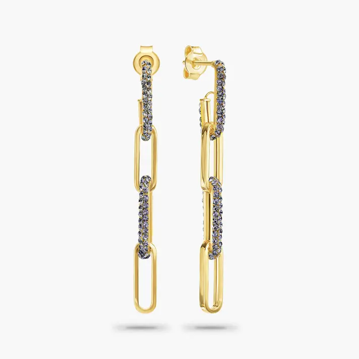 עגילי זהב חוליות בשיבוץ זירקונים