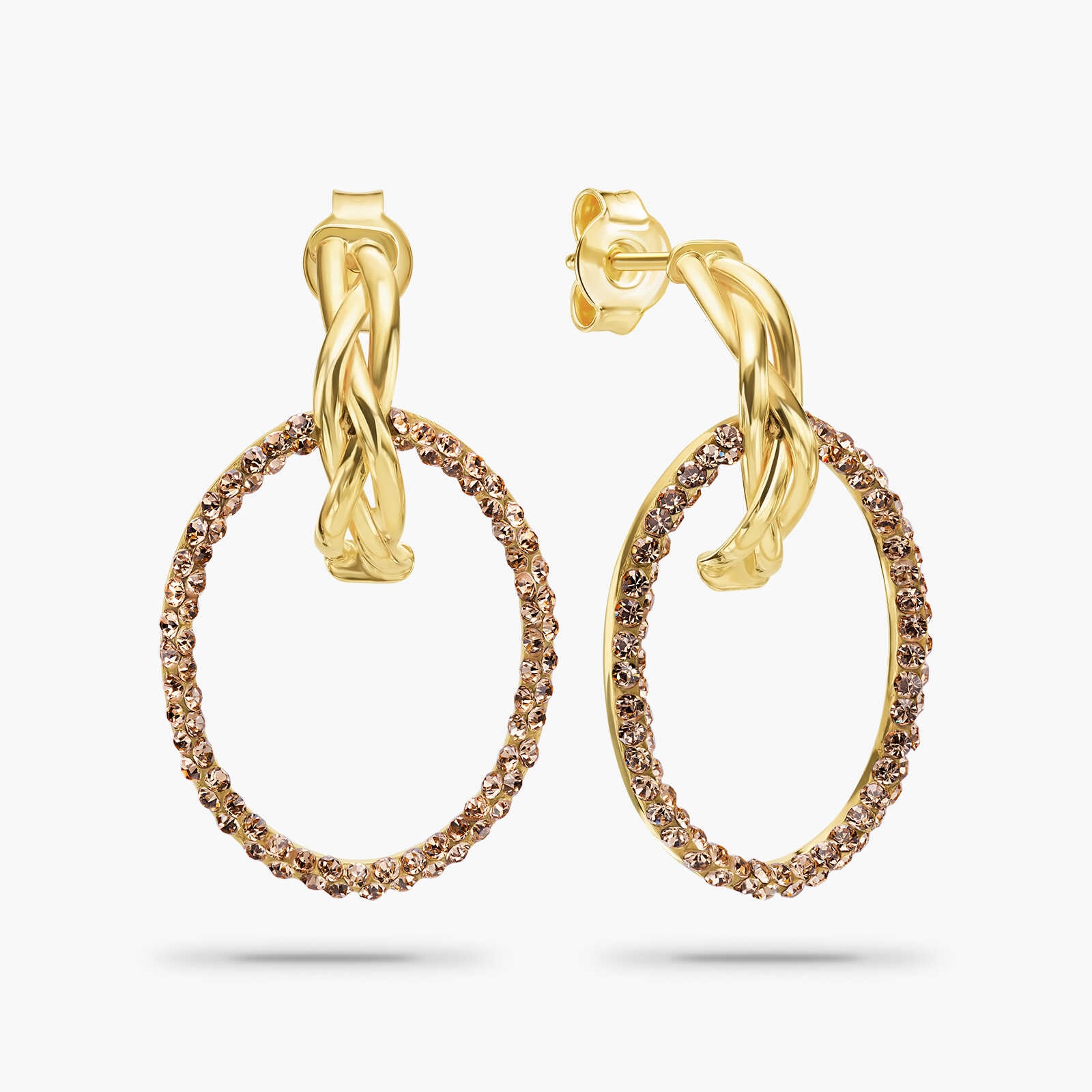 עגילי זהב ELLA בשיבוץ זירקונים חומים