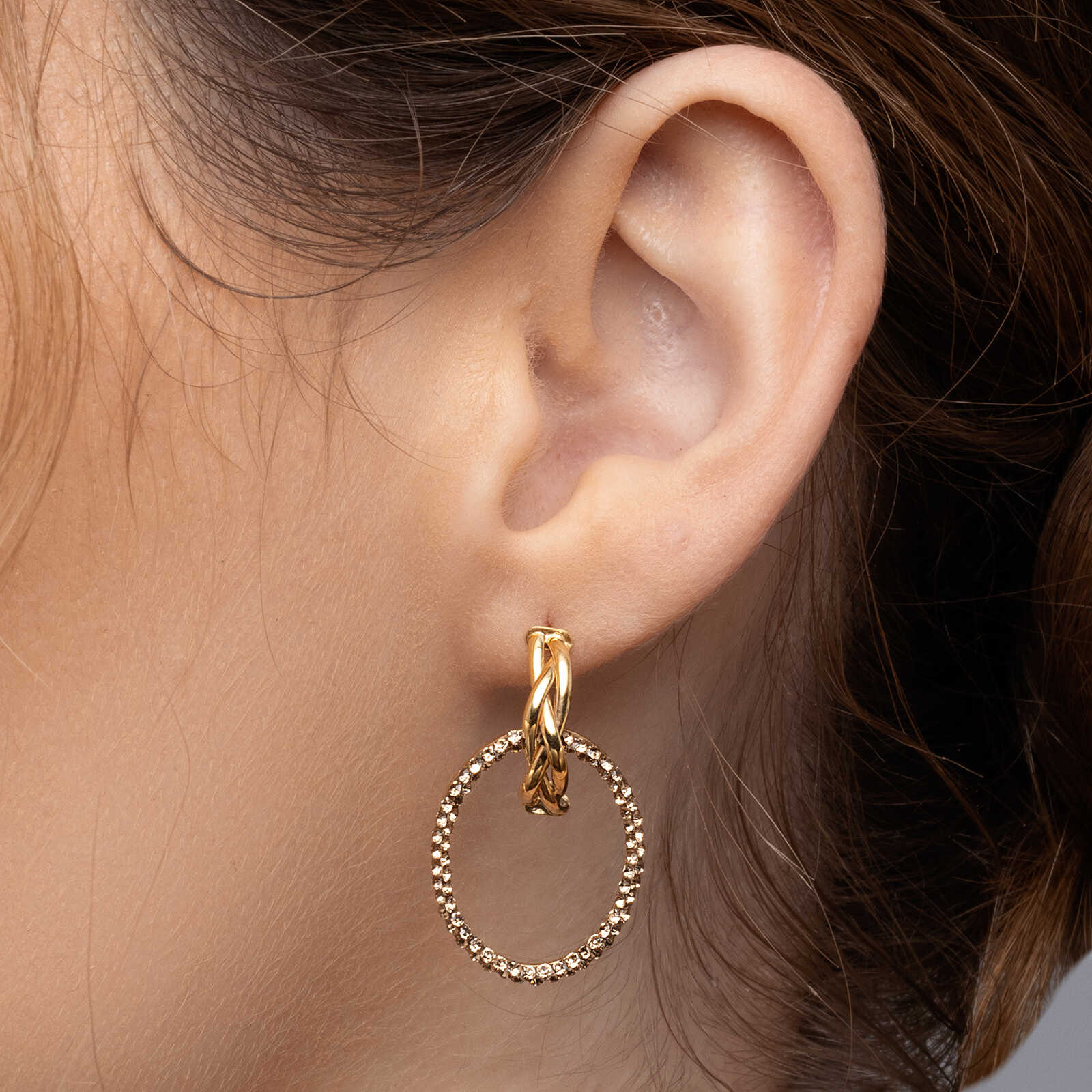 עגילי זהב ELLA בשיבוץ זירקונים חומים