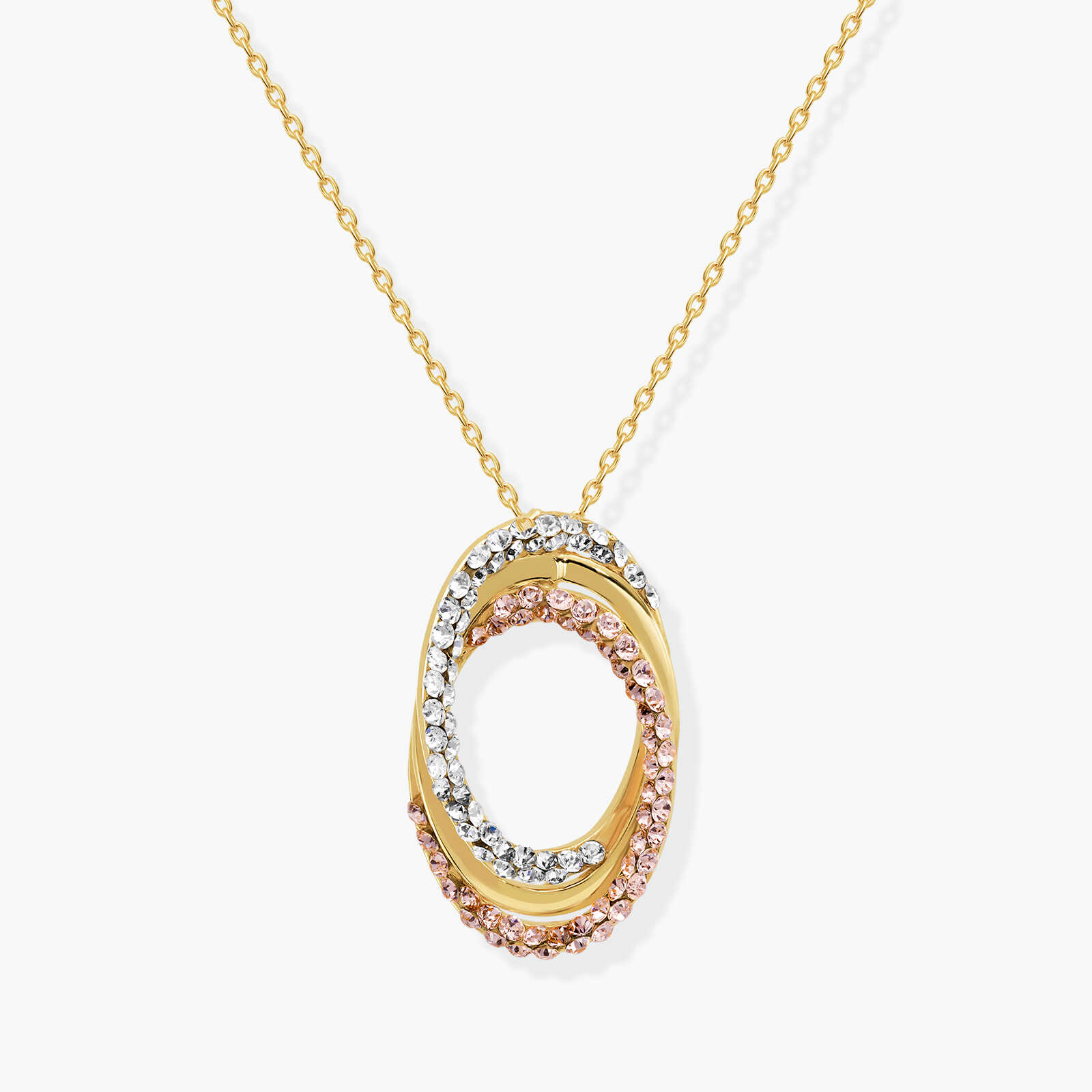 תליון זהב OVAL בשיבוץ זירקונים לבנים וחומים