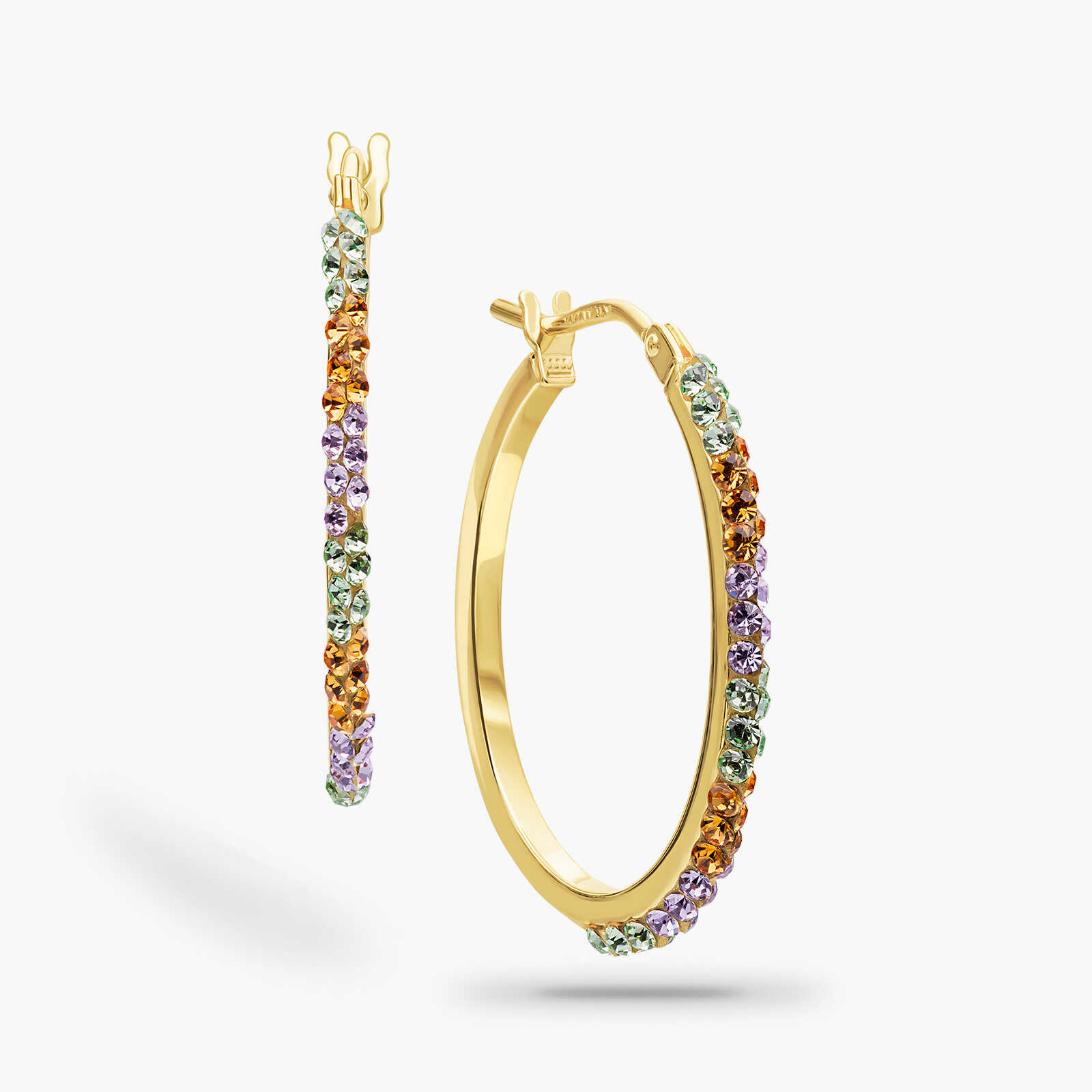 עגילי חישוק מזהב משובצים אבני סברובסקי צבעוניות