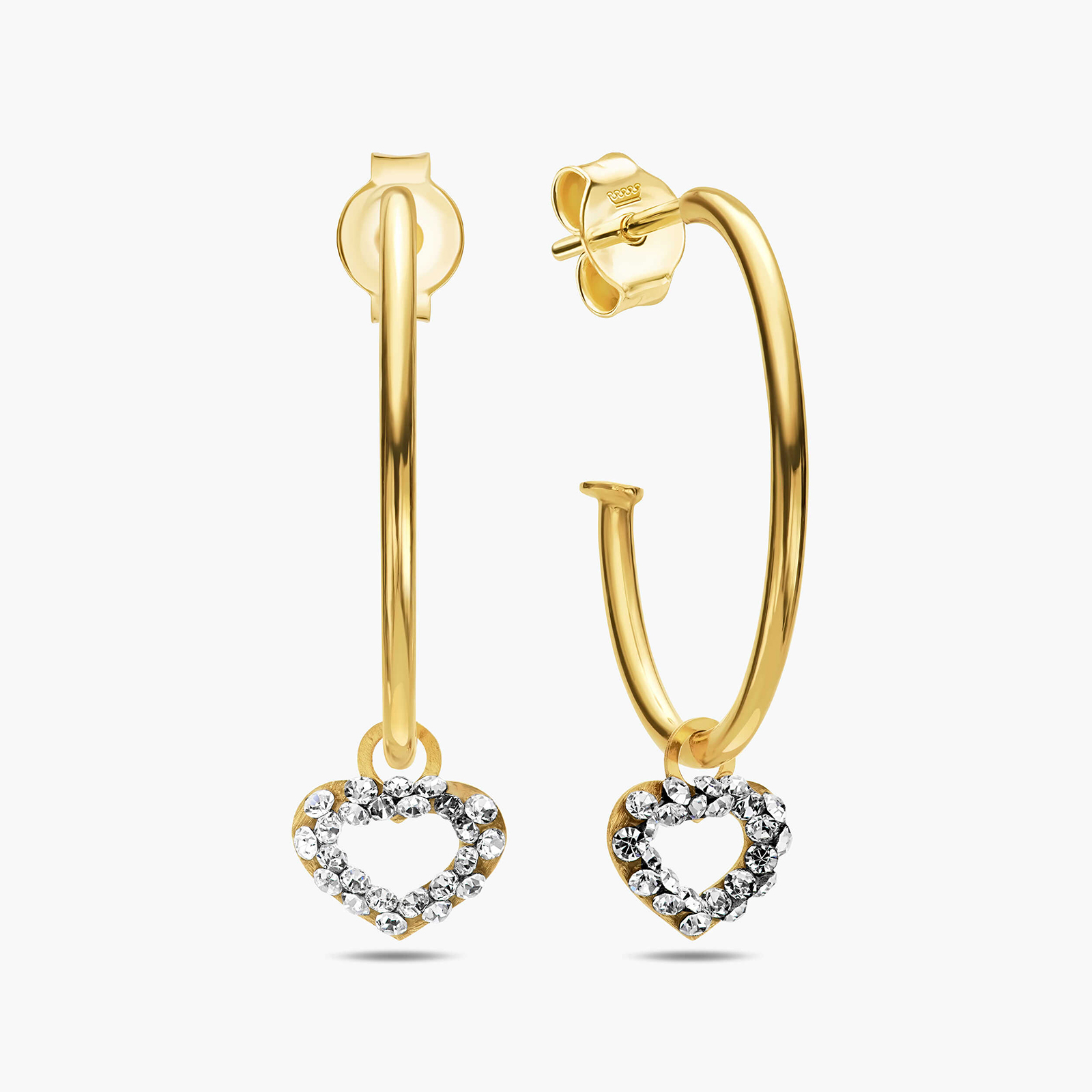 עגילי זהב  MY HOOP עם לבבות נוצצים