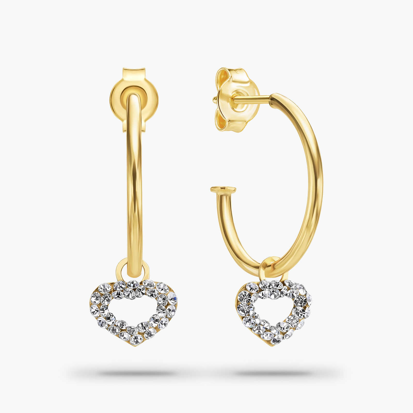 עגילי זהב  MY HOOP עם לבבות נוצצים