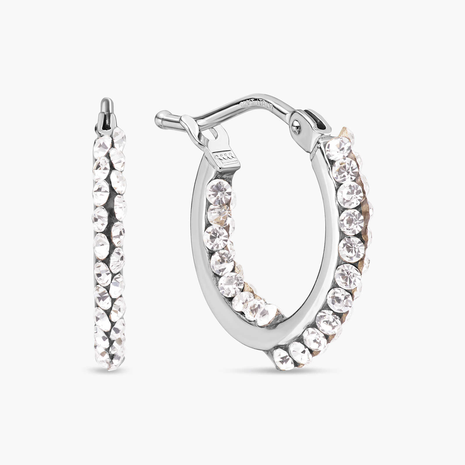 עגילי חישוק בזהב לבן 14K משובצים באבני סברובסקי נוצצות