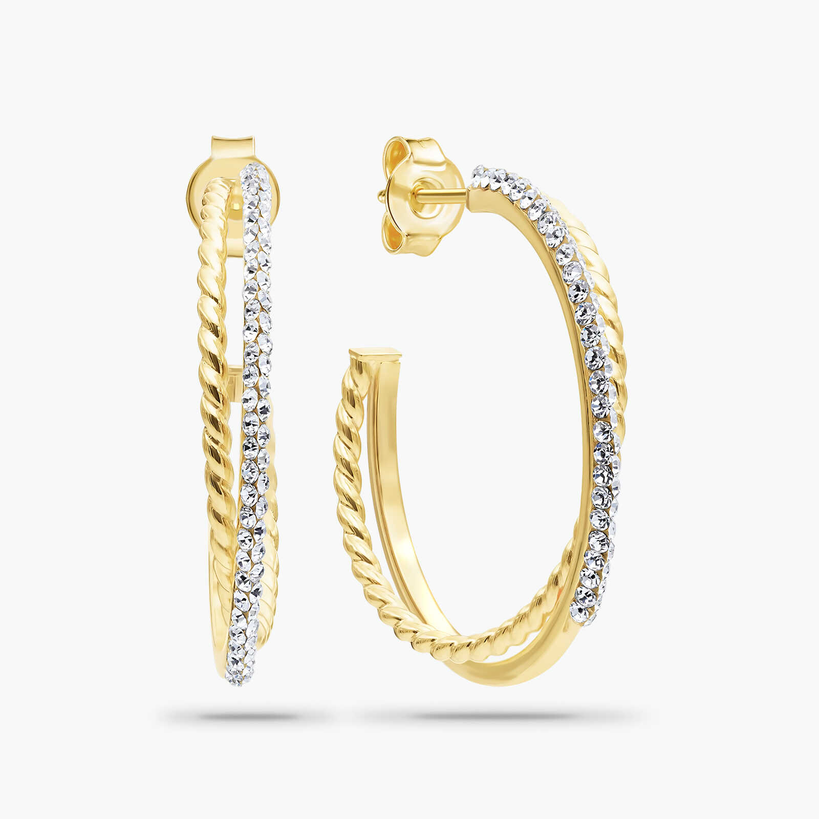 עגילי חישוק זהב משובצים אבני סברובסקי מסדרת COLOR SPARKLE