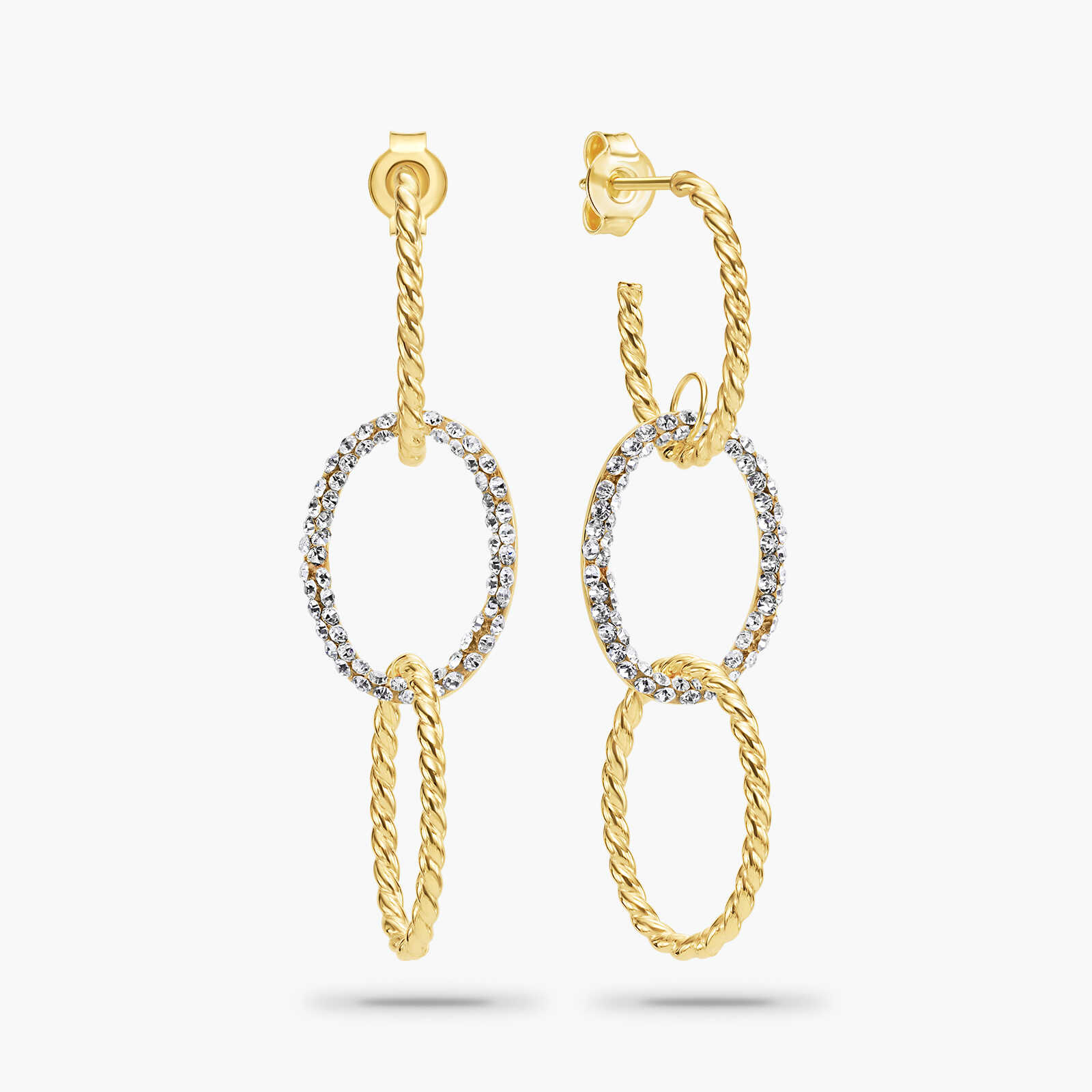 עגילי זהב אליפסות תלויות בשיבוץ זירקונים