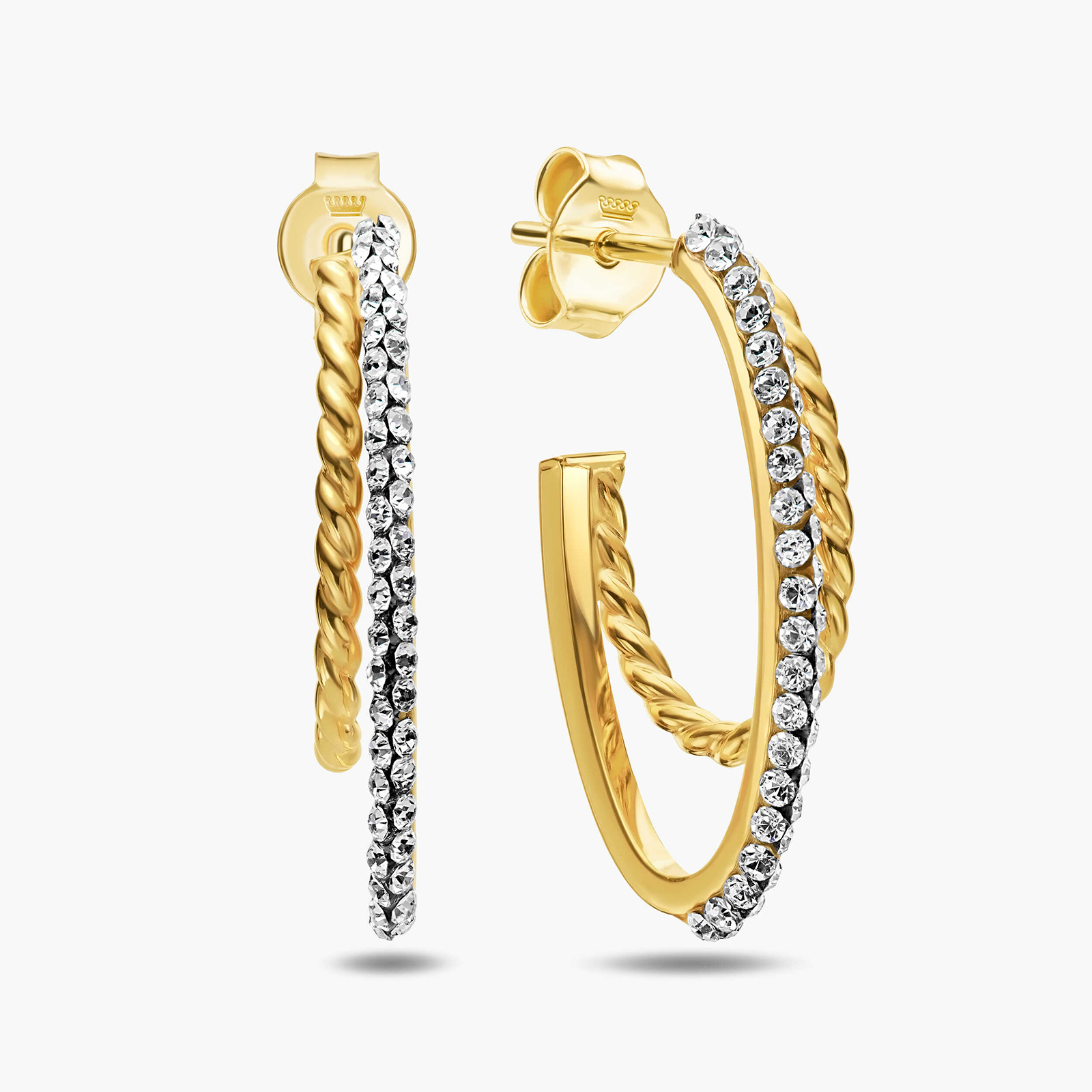 עגילי זהב שתי קשתות בשיבוץ זירקונים