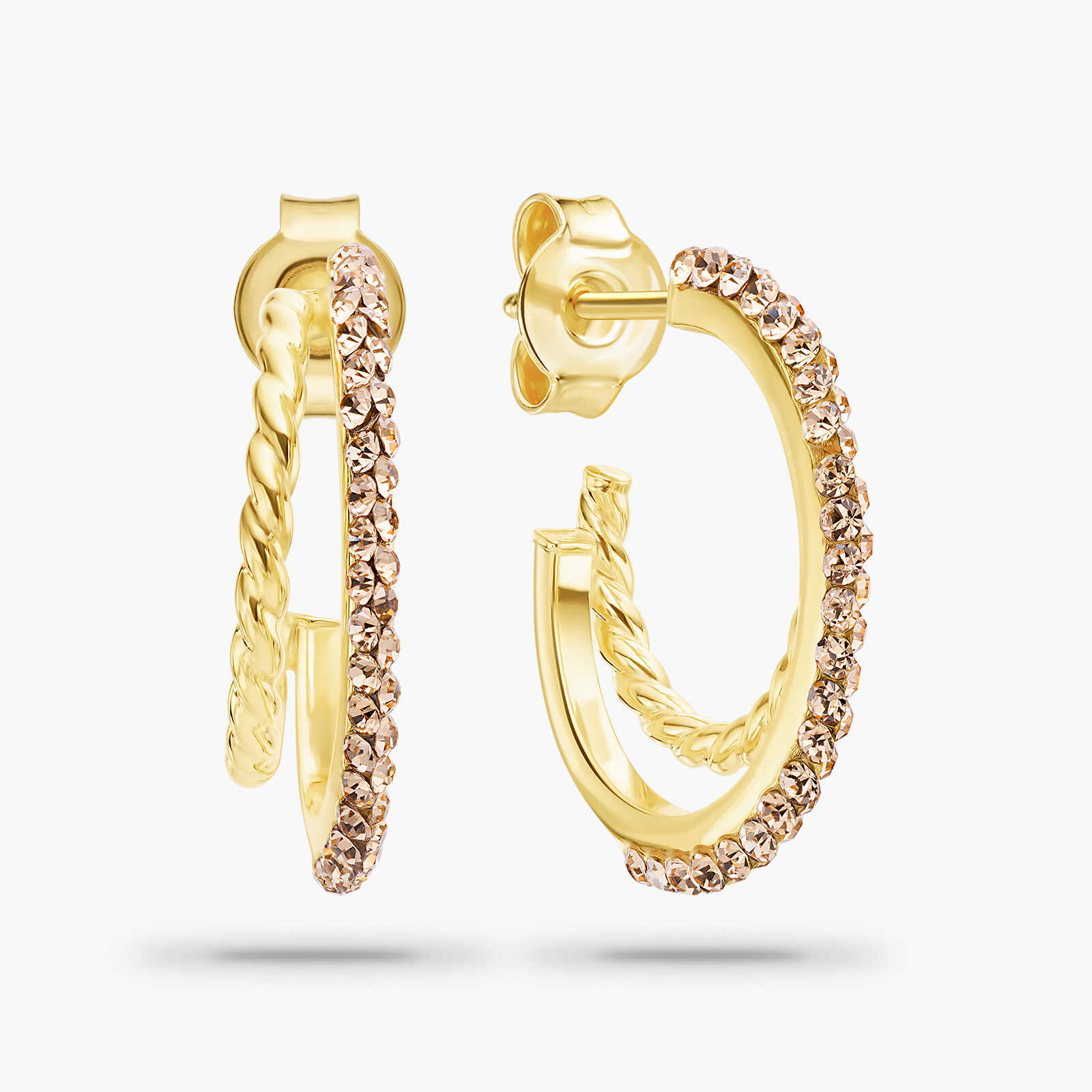 עגילי חישוק זהב משובצים אבני סברובסקי מסדרת COLOR SPARKLE