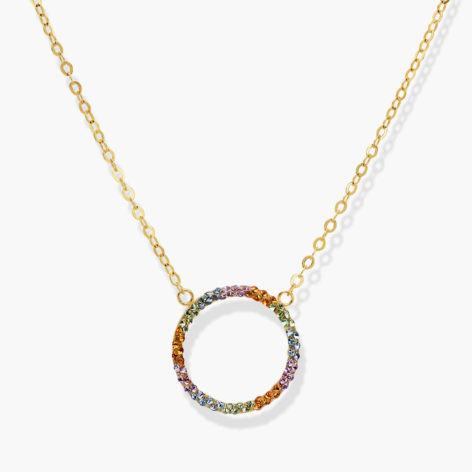 שרשרת זהב עם תליון בשיבוץ אבני חן צבעוניות